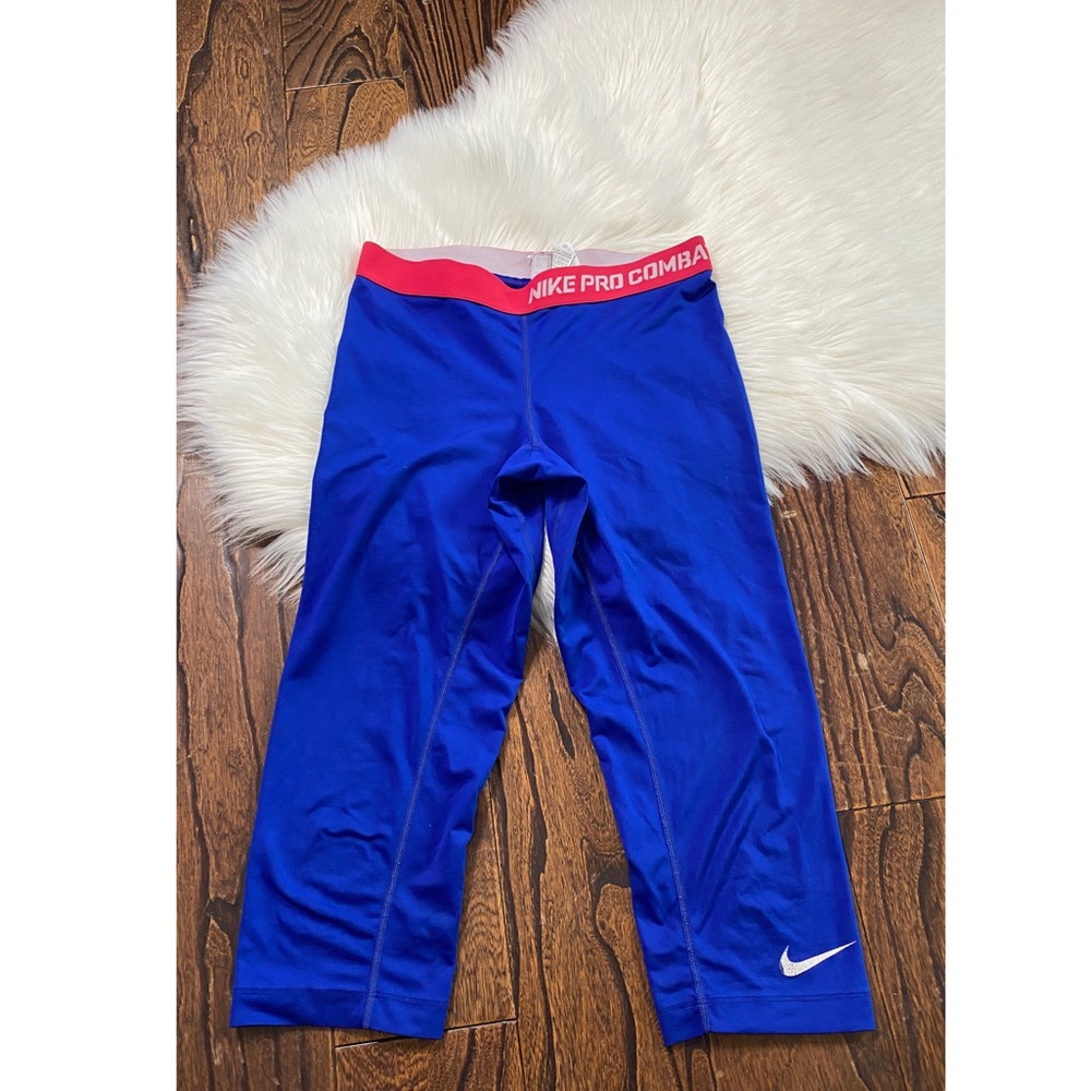 Nike Pro Combat: Blue and Pink athletic yoga crops